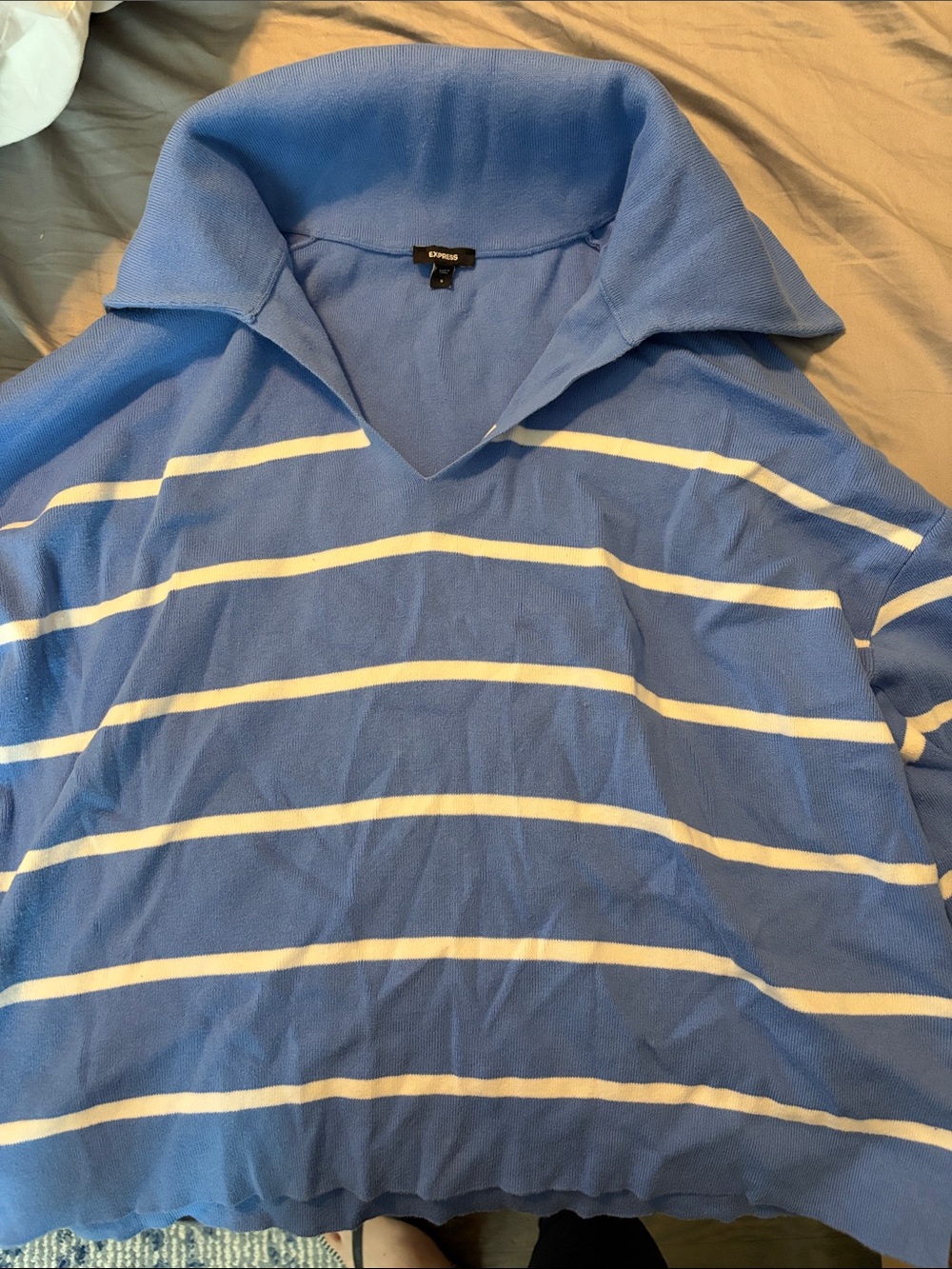Express Blue and White Striped Polo Sweater